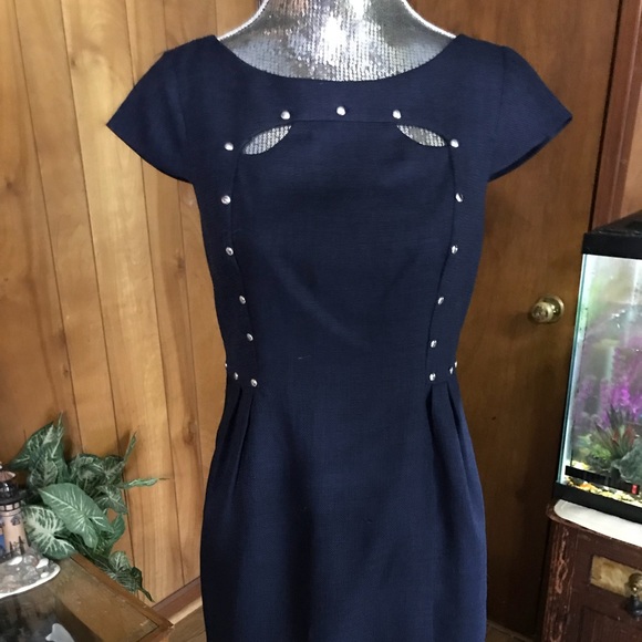 Ivy & blu-Navy Sheath Dress with Silver Stud Trim - Picture 1 of 6